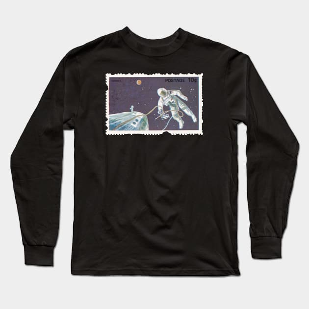 Astronaut Spacewalk Vintage Postal Stamp Art Long Sleeve T-Shirt by JMCdesign